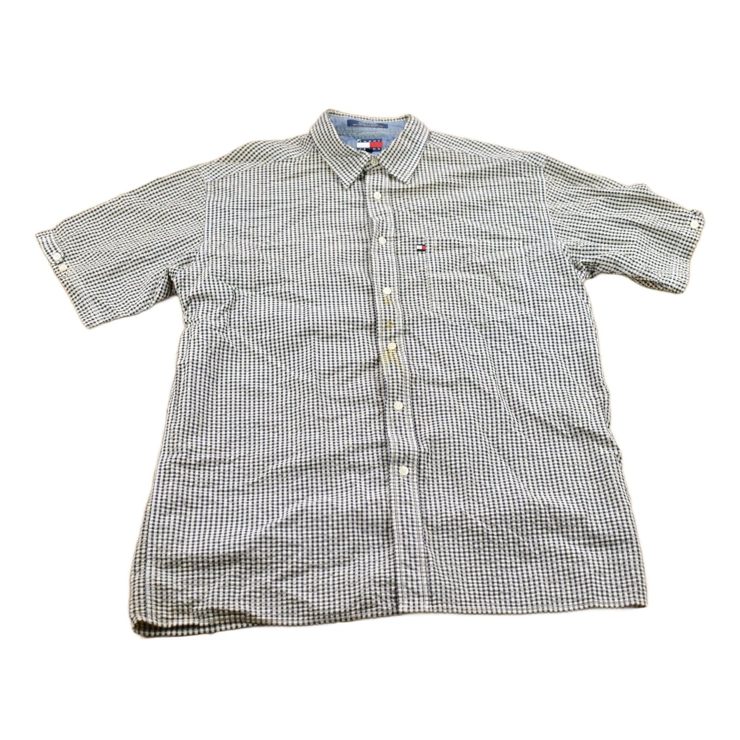 Vintage 1990s Tommy Jeans Checkered Short Sleeve Button Up Shirt Men's Large from propervintagecanada