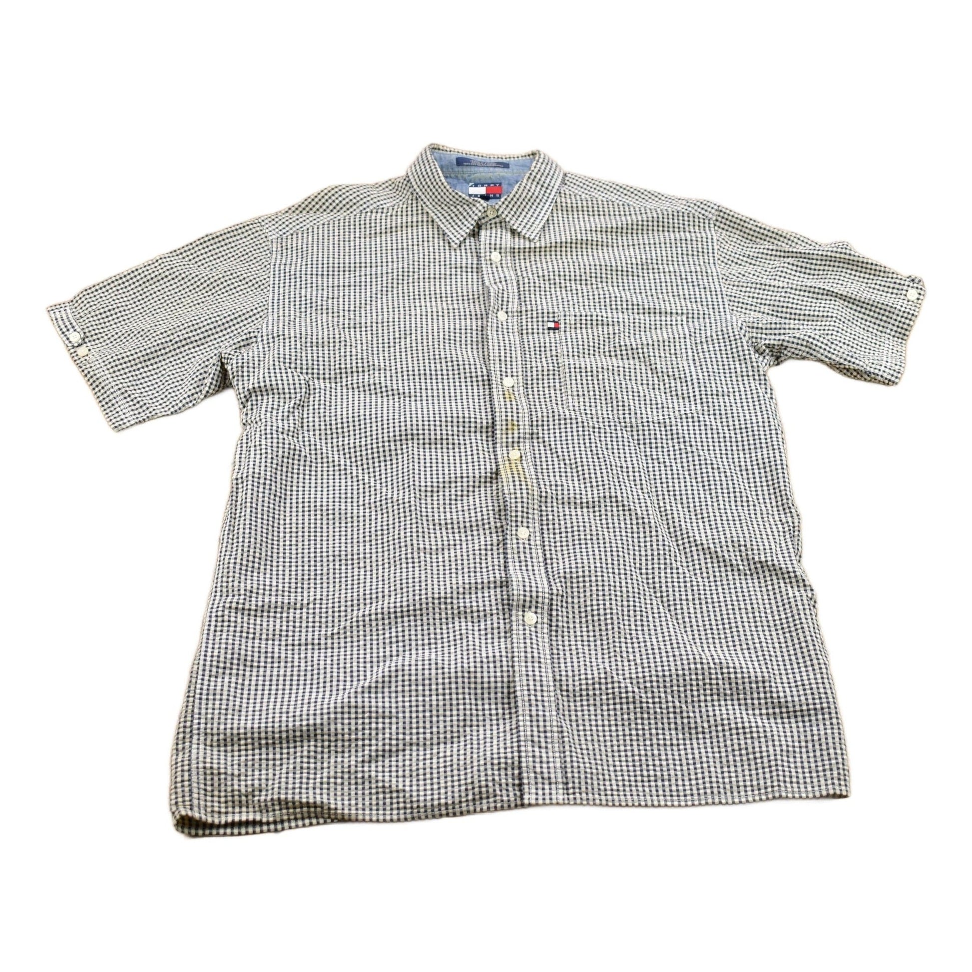 Vintage 1990s Tommy Jeans Checkered Short Sleeve Button Up Shirt Men's Large from propervintagecanada