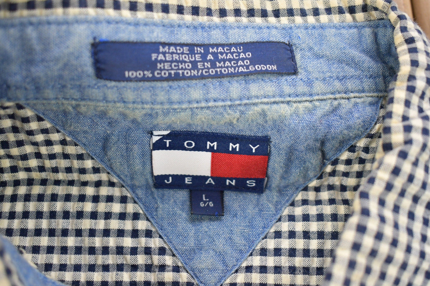 Vintage 1990s Tommy Jeans Checkered Short Sleeve Button Up Shirt Men's Large from propervintagecanada