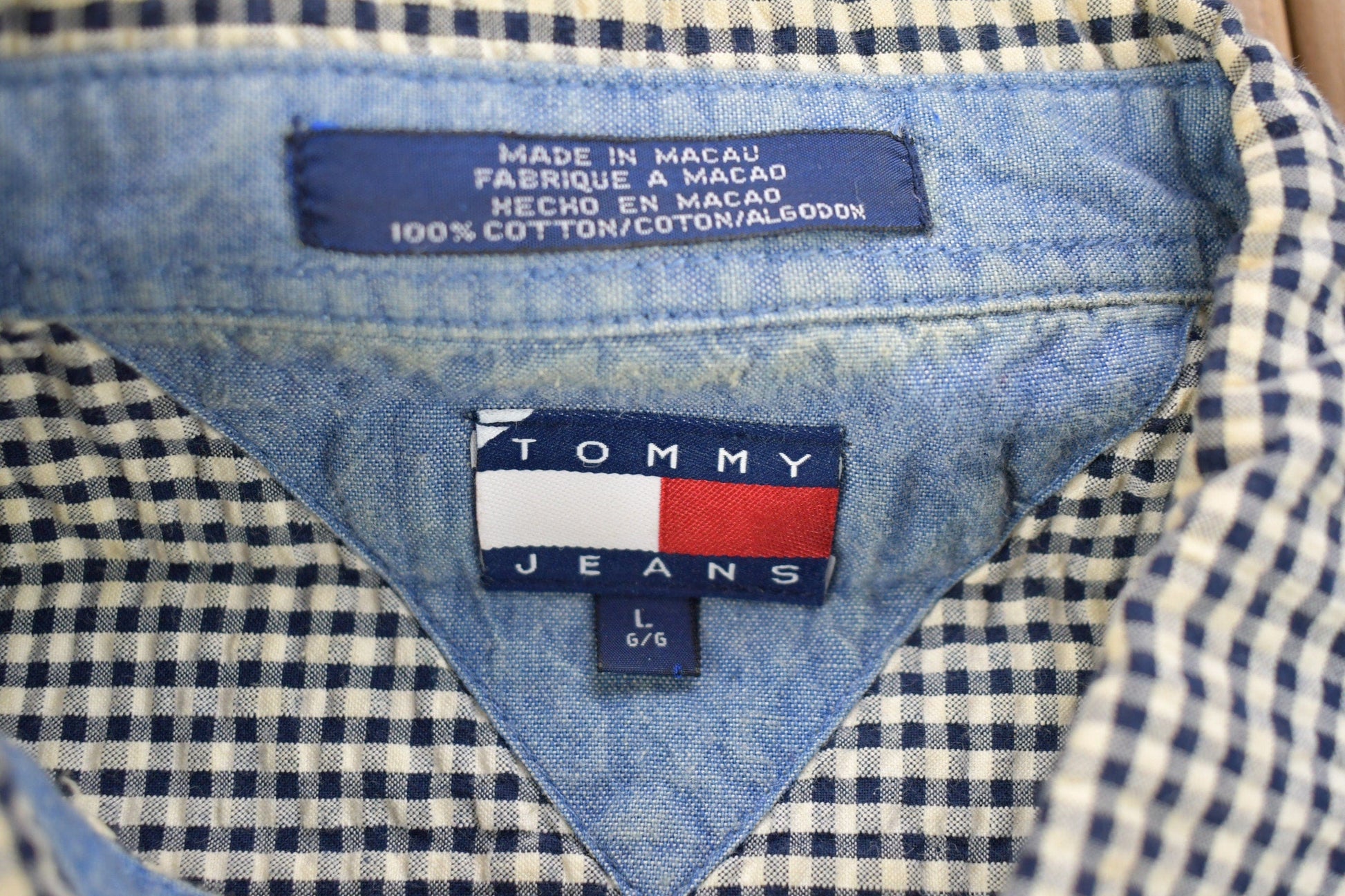 Vintage 1990s Tommy Jeans Checkered Short Sleeve Button Up Shirt Men's Large from propervintagecanada