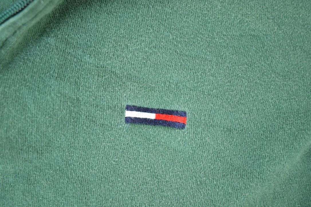 Vintage 1990s Tommy Jeans Souvenir Quarter Zip Crewneck Sweatshirt Made In USA Men's Large from propervintagecanada