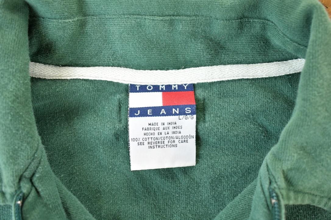 Vintage 1990s Tommy Jeans Souvenir Quarter Zip Crewneck Sweatshirt Made In USA Men's Large from propervintagecanada