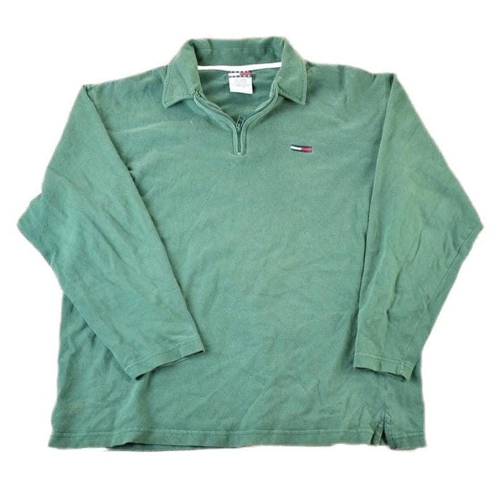 Vintage 1990s Tommy Jeans Souvenir Quarter Zip Crewneck Sweatshirt Made In USA Men's Large from propervintagecanada