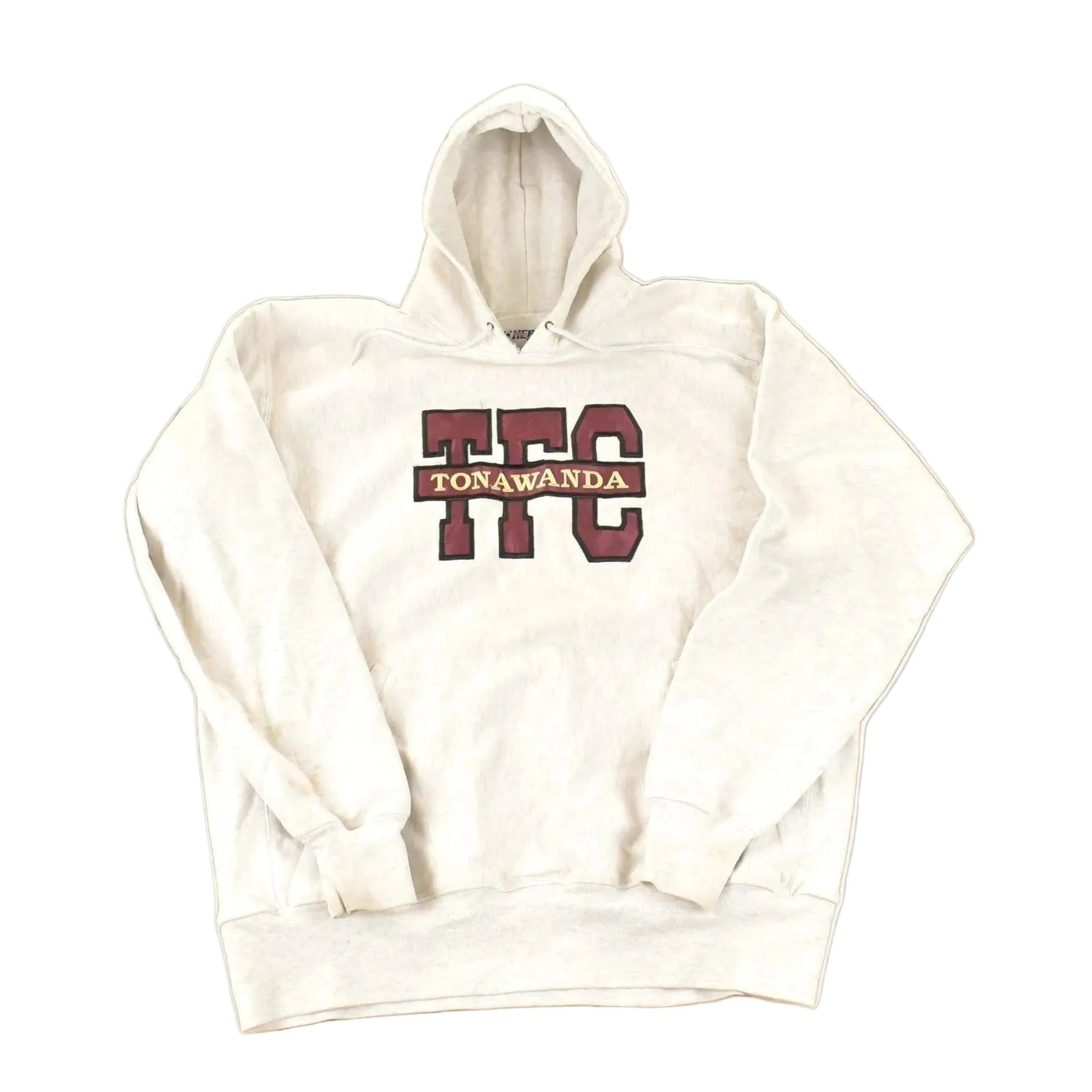 Vintage 1990s Tonawanda TFC University Crossgrain Hoodie Sweater Men's XXXL from propervintagecanada