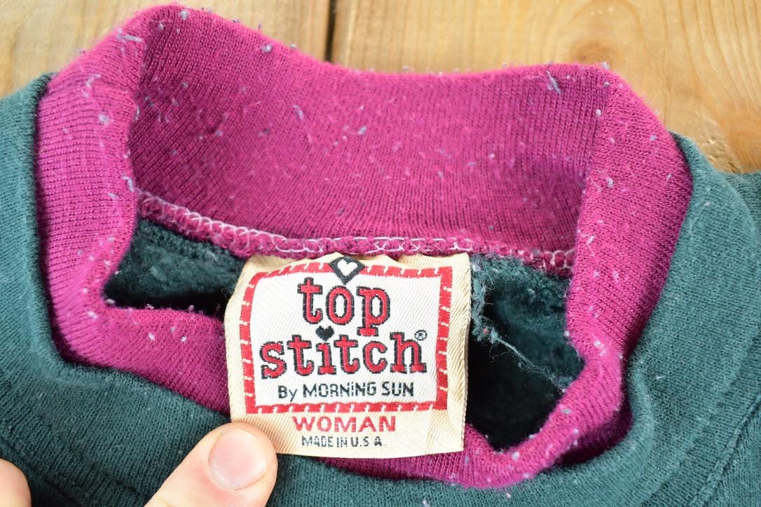 Vintage 1990s Top Stitch By Morning Sun Cute Floral Double Collar Crew Neck Sweater Made In USA 90s Crewneck Men's 2XL from propervintagecanada