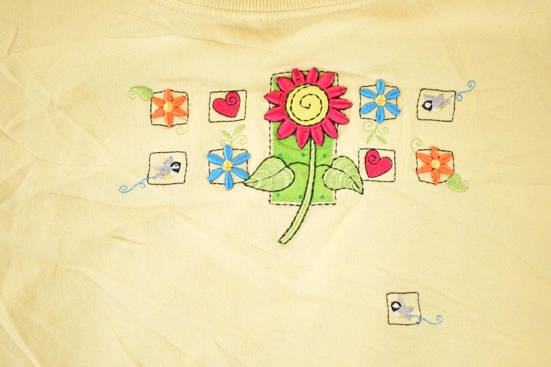 Vintage 1990s Top Stitch Embroidered Floral Double Collar Crewneck Sweatshirt Women's XL from propervintagecanada