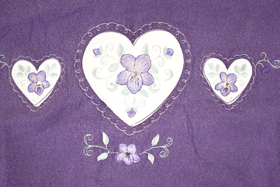 Vintage 1990s Top Stitch Flower Heart Double Collar Crewneck Sweatshirt Women's L from propervintagecanada