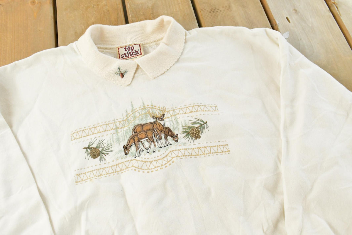 Vintage 1990s Top Stitch Morning Sun Horses Embroidered Collared Sweatshirt Men's L from propervintagecanada