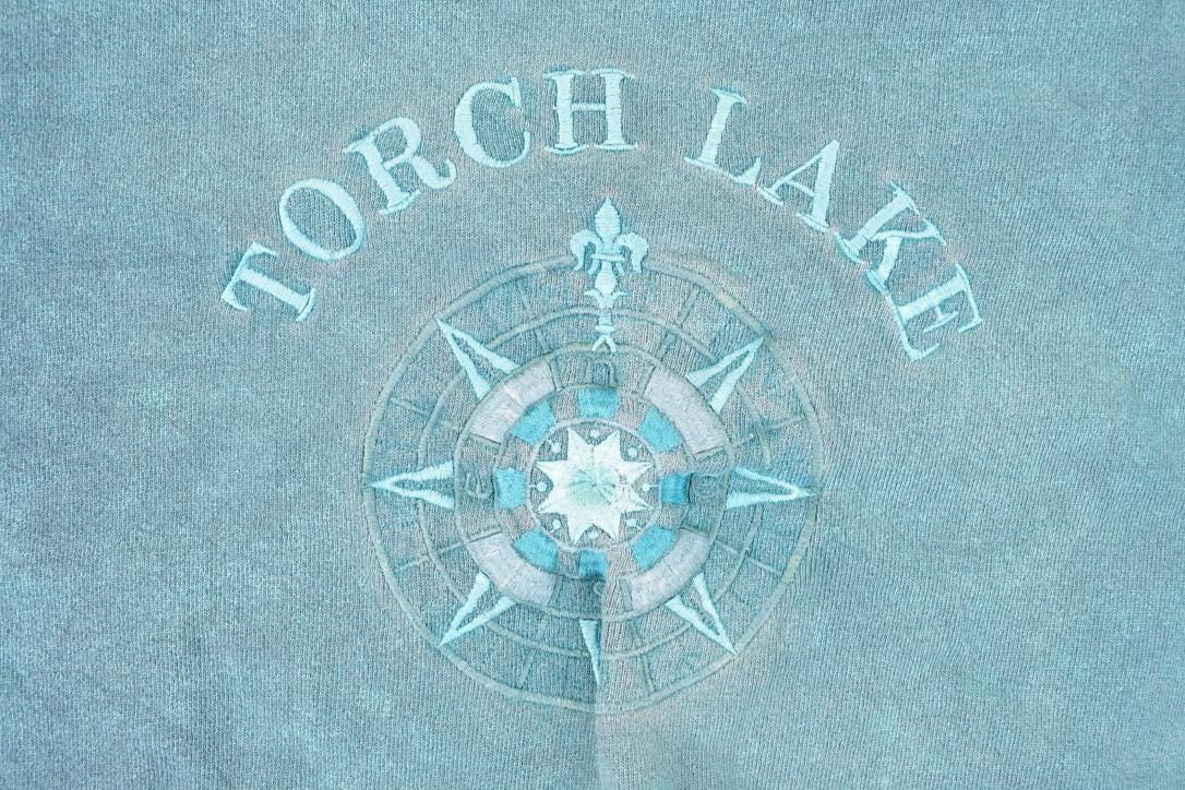 Vintage 1990s Torch Lake Embroidered Compass Crewneck Sweatshirt Men's XL from propervintagecanada