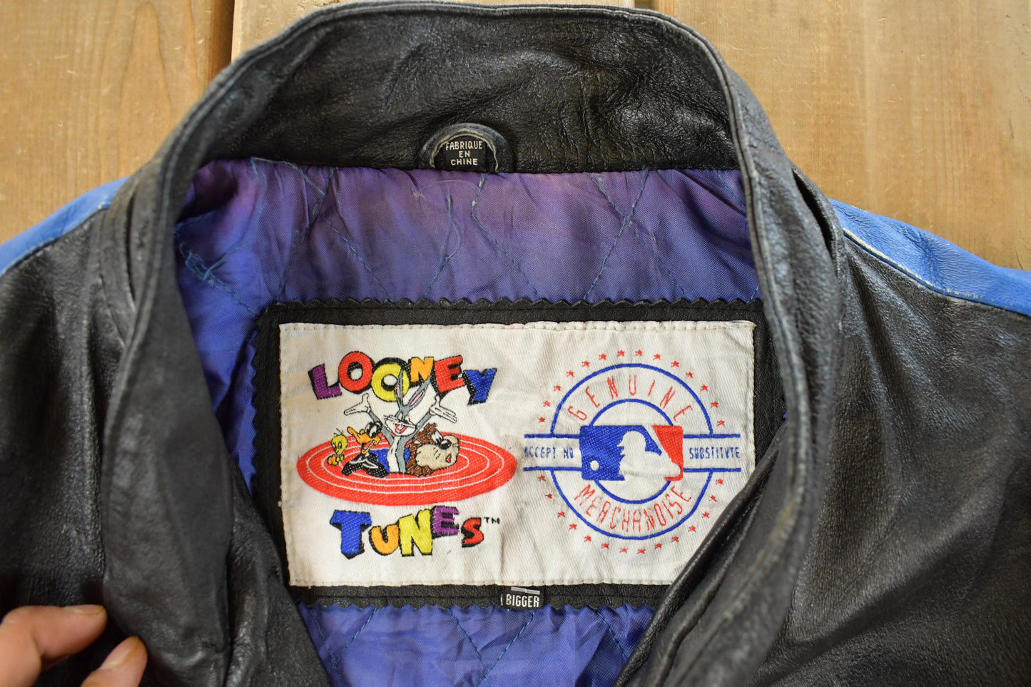 Vintage 1990s Toronto Blue Jays Looney Tunes Leather Jacket Men's Large from propervintagecanada