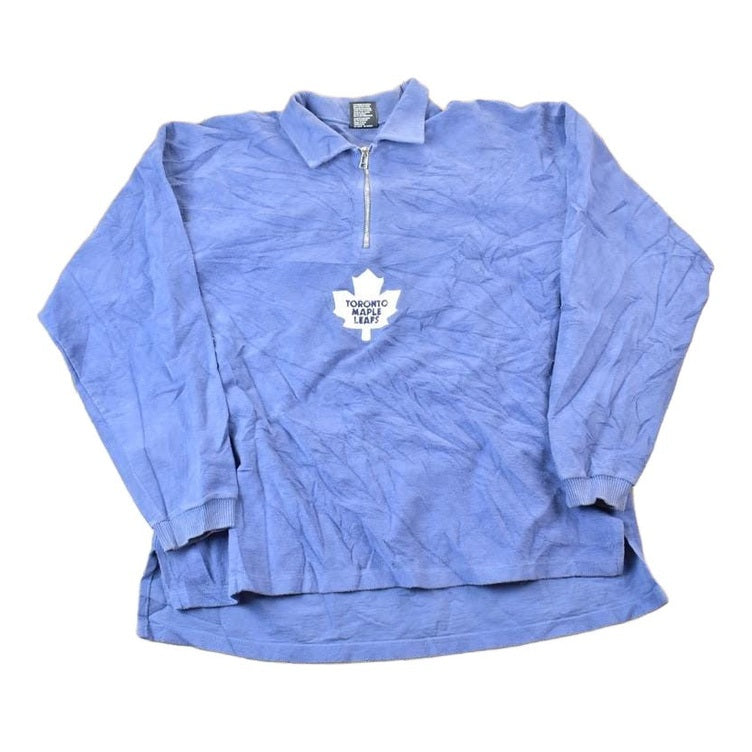 Vintage 1990s Toronto Maple Leafs Fleece Quarter Zip Collared NHL Hockey Sweatshirt Men's Small from propervintagecanada
