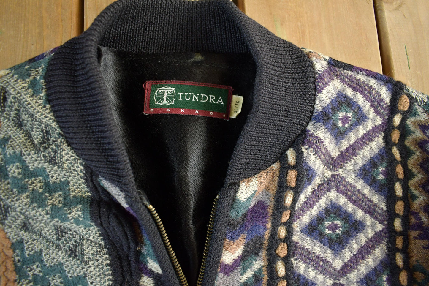Vintage 1990s Tosani 3D Cable Knit Zip Up Sweater Jacket Men's XL from propervintagecanada