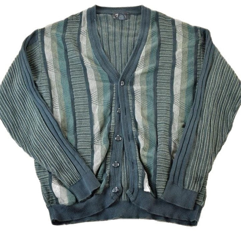 Vintage 1990s Tosani Cable Abstract Knit Perfect Mild Distress Cardigan Sweater Made In Canada from propervintagecanada