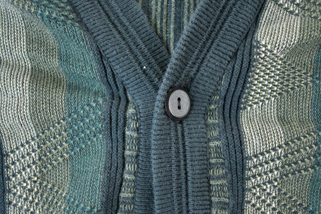 Vintage 1990s Tosani Cable Abstract Knit Perfect Mild Distress Cardigan Sweater Made In Canada from propervintagecanada