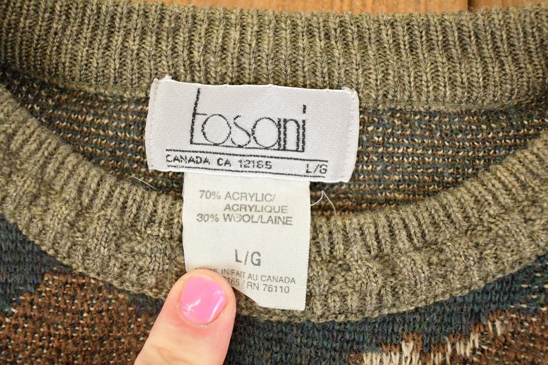Vintage 1990s Tosani Canada Knit Abstract Sweater Men's XL from propervintagecanada