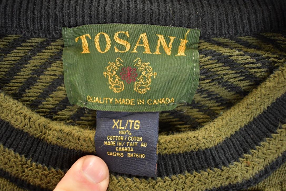 Vintage 1990s Tosani Striped Cable Knit Crewneck Sweater Men's XL from propervintagecanada