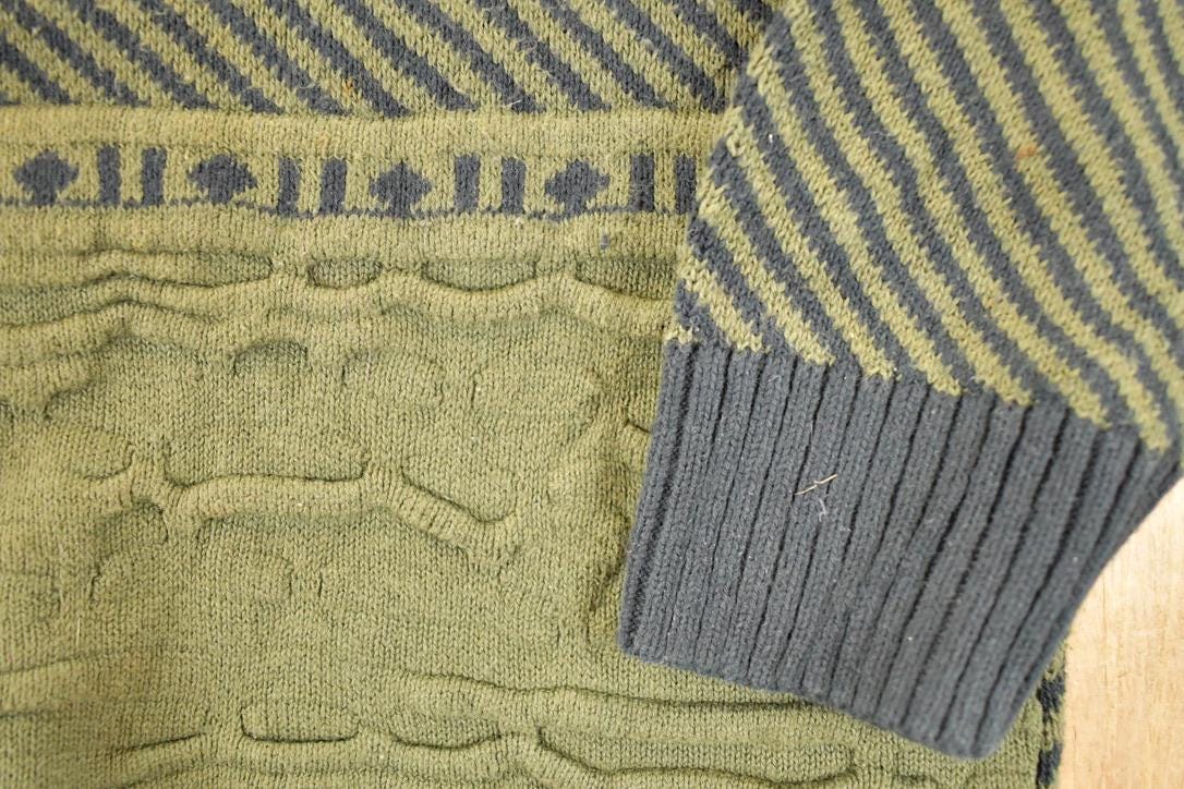 Vintage 1990s Tosani Striped Cable Knit Crewneck Sweater Men's XL from propervintagecanada