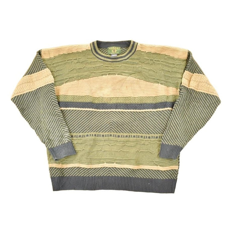 Vintage 1990s Tosani Striped Cable Knit Crewneck Sweater Men's XL from propervintagecanada