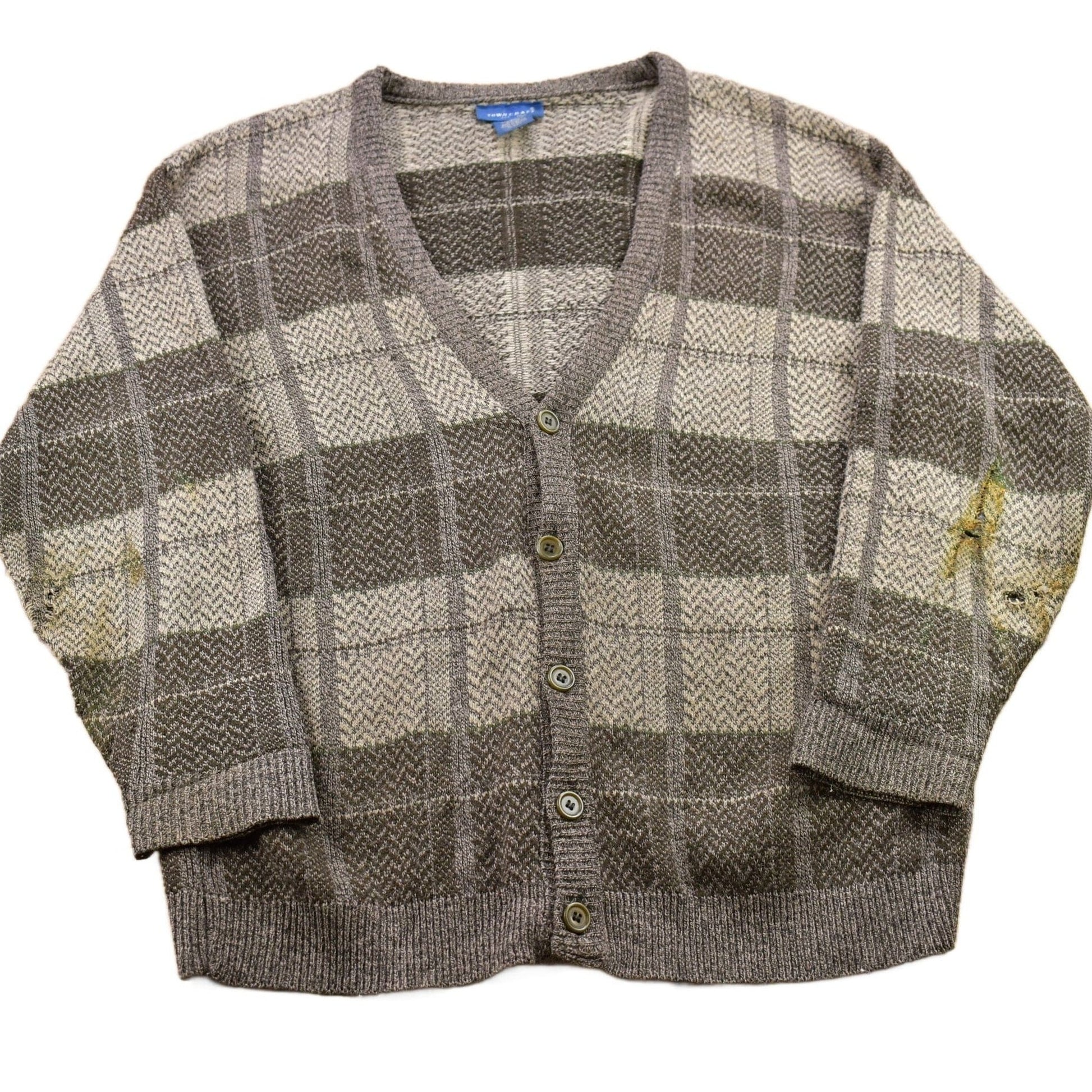 Vintage 1990s Town Craft Knitted Plaid Cardigan Sweater Men's Medium from propervintagecanada