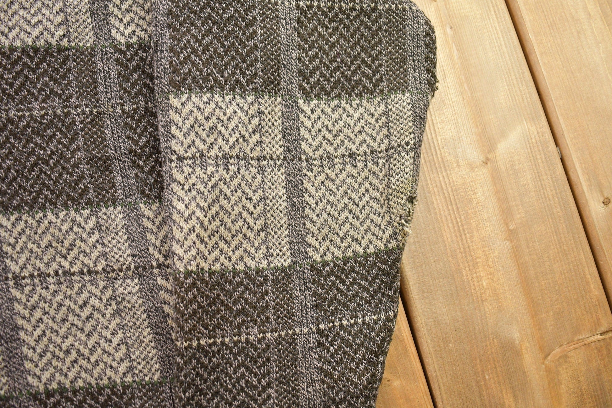 Vintage 1990s Town Craft Knitted Plaid Cardigan Sweater Men's Medium from propervintagecanada
