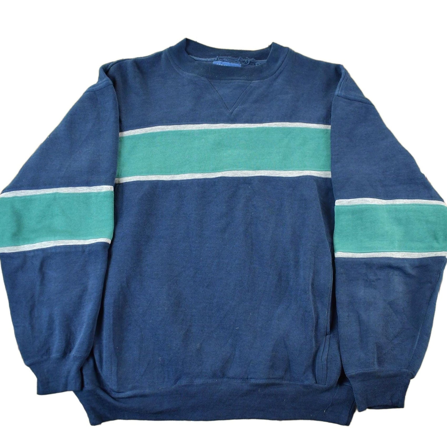 Vintage 1990s Town Craft Striped Color Block Crewneck Sweatshirt Men's Medium from propervintagecanada