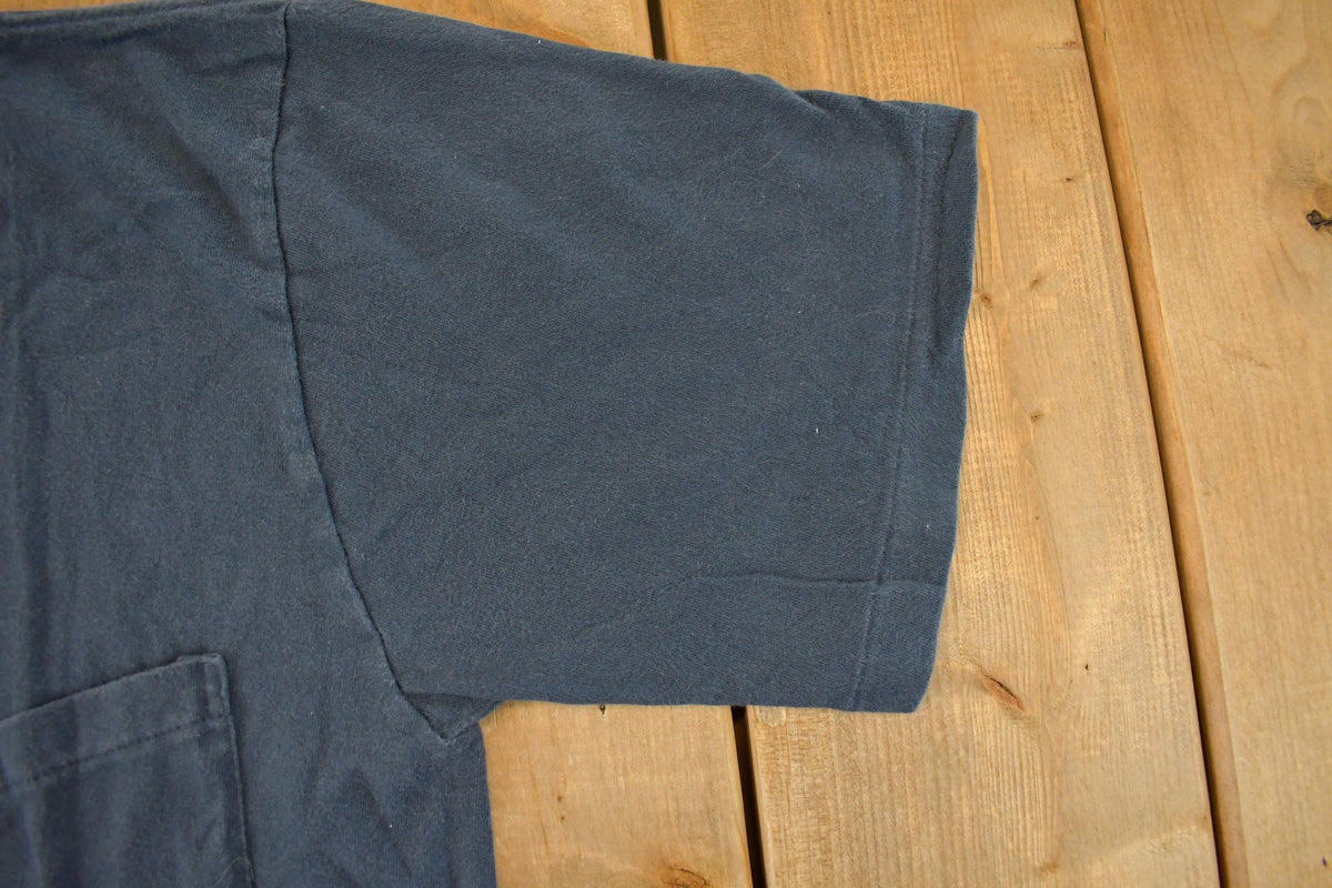 Vintage 1990s Towncraft Blank Navy Blue Pocket T-Shirt Men's L from propervintagecanada