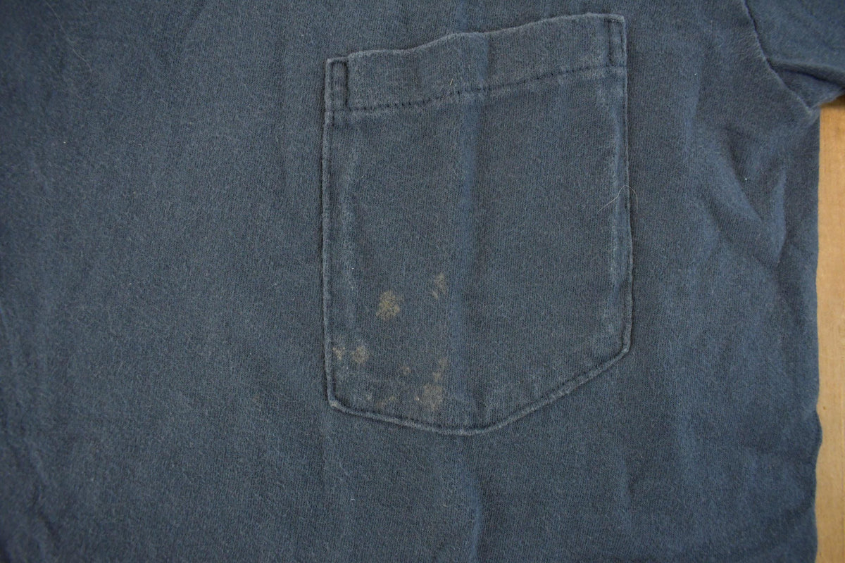 Vintage 1990s Towncraft Blank Navy Blue Pocket T-Shirt Men's L from propervintagecanada