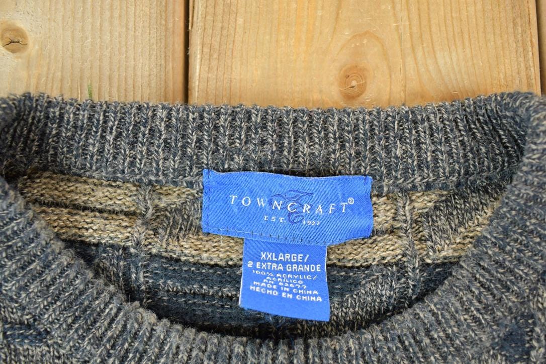 Vintage 1990s Towncraft Knit Abstract Pattern Crewneck Sweater Made In Canada Men's 2XL from propervintagecanada