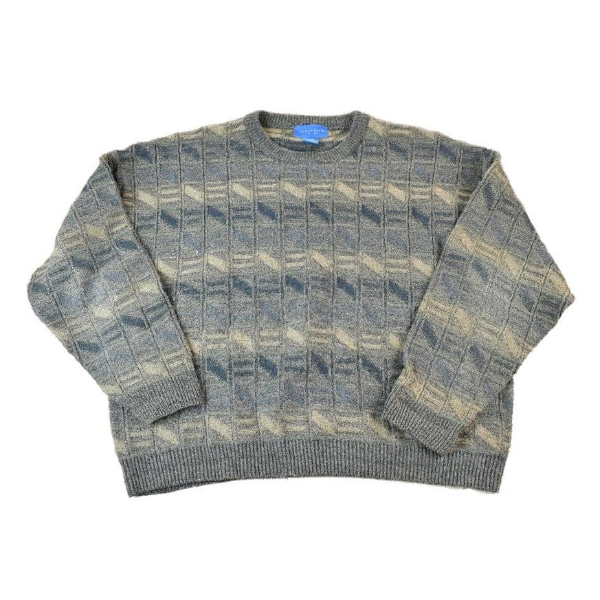Vintage 1990s Towncraft Knit Abstract Pattern Crewneck Sweater Made In Canada Men's 2XL from propervintagecanada