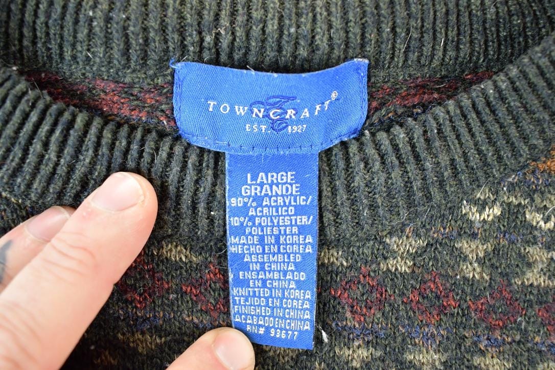 Vintage 1990s Towncraft Knit Abstract Pattern Crewneck Sweater Mens L from propervintagecanada