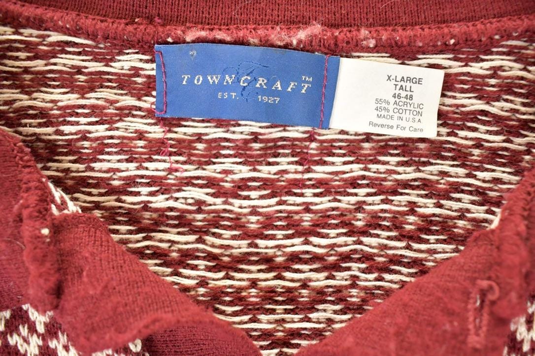 Vintage 1990s Towncraft Qauarter Button Knit Crewneck Sweater Mens L Tall from propervintagecanada