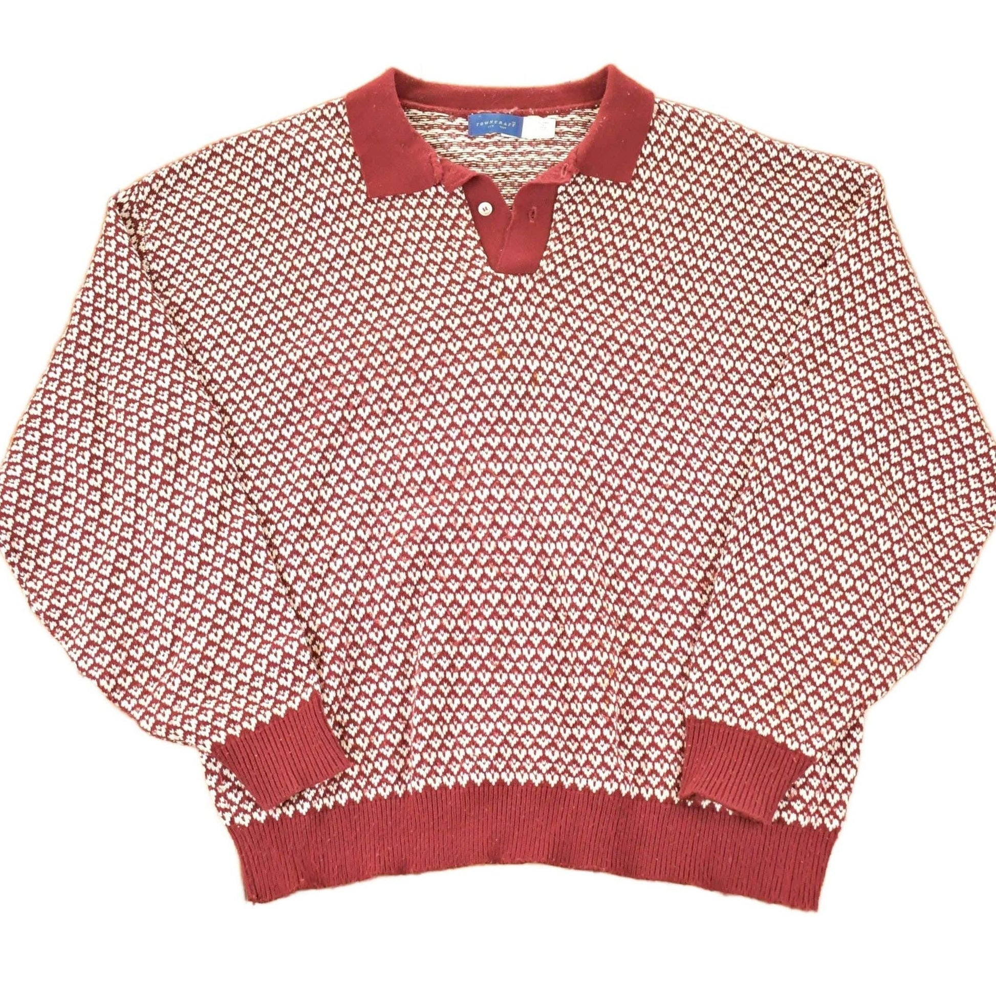 Vintage 1990s Towncraft Qauarter Button Knit Crewneck Sweater Mens L Tall from propervintagecanada