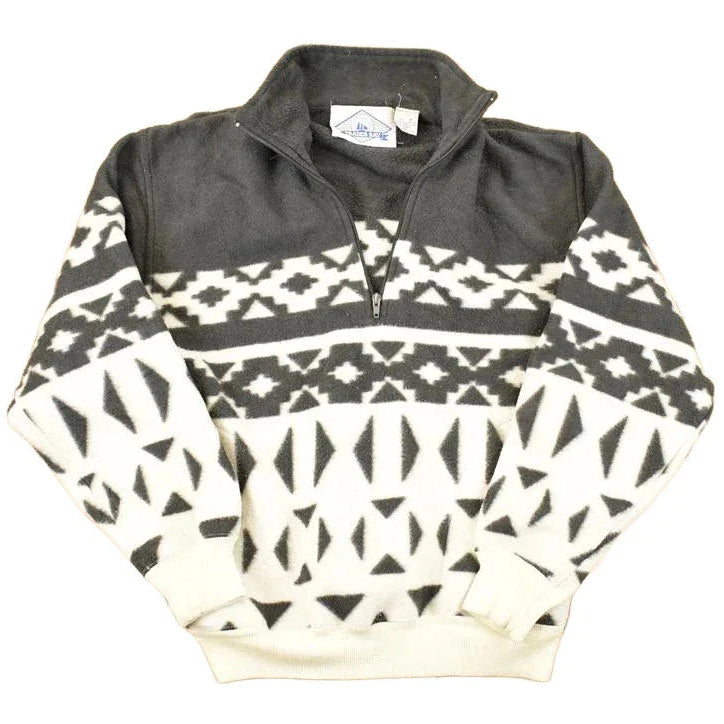 Vintage 1990s Trader Bay AOP Quarter Zip Fleece Outdoorsman Sweater Men's L / 90s Winter Sweatshirt / Fleece Hiking Zip up from propervintagecanada