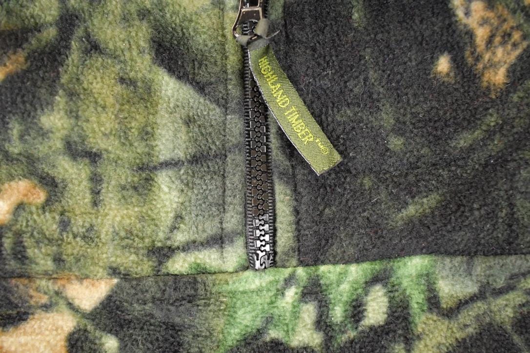 Vintage 1990s Trail Crest AOP Woodland Camo Quarter Zip Fleece Outdoorsman Sweater Men's XL from propervintagecanada