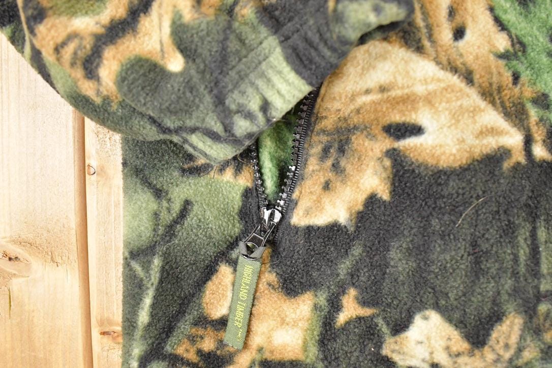 Vintage 1990s Trail Crest AOP Woodland Camo Quarter Zip Fleece Outdoorsman Sweater Men's XL from propervintagecanada