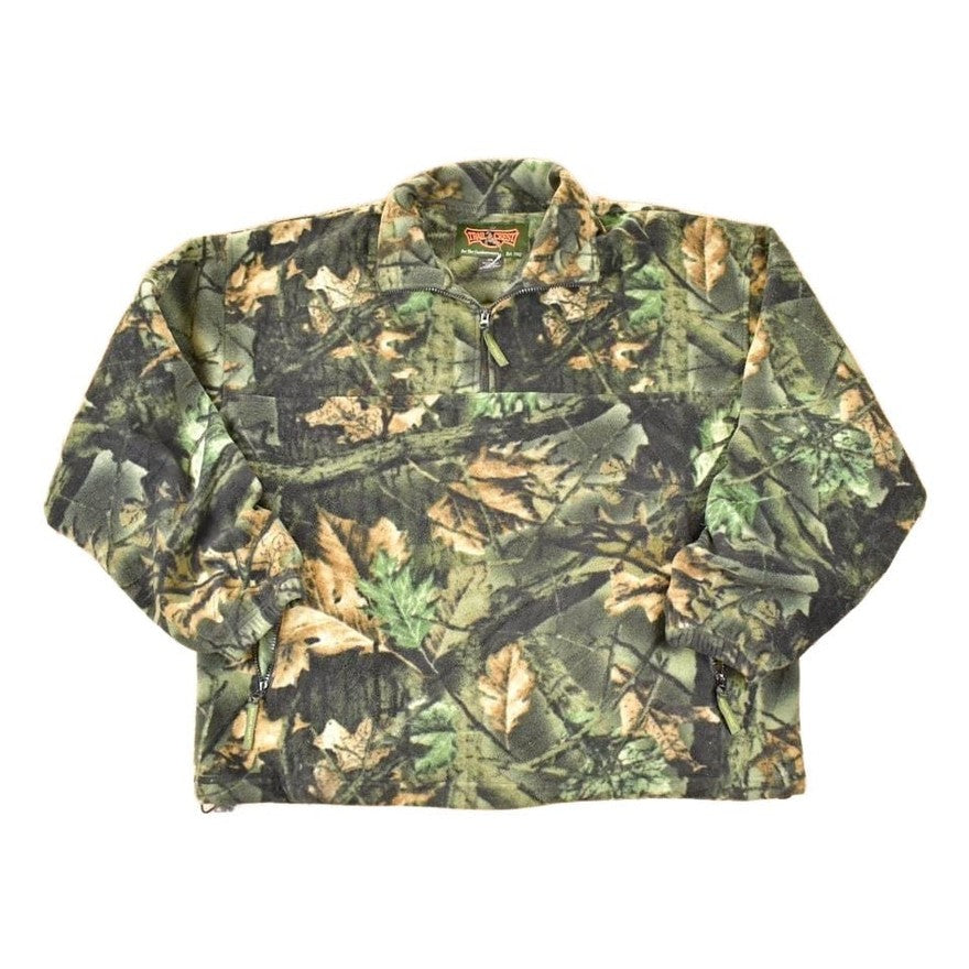 Vintage 1990s Trail Crest AOP Woodland Camo Quarter Zip Fleece Outdoorsman Sweater Men's XL from propervintagecanada