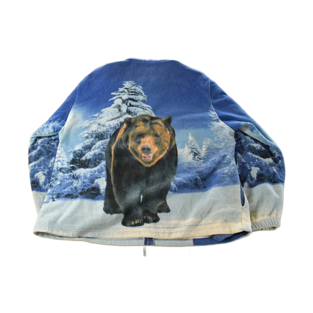 Vintage 1990s Trail Crest Winter Bear Theme Full Zip Fleece Sweater Jacket Men's 3XL from propervintagecanada