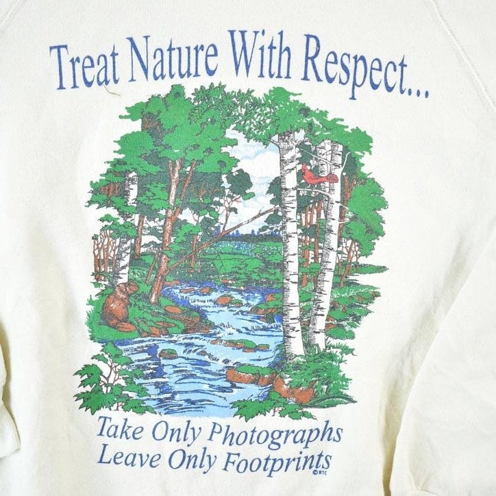 Vintage 1990s Treat Nature With Respect Outdoorsman Crewneck Sweatshirt Mens S from propervintagecanada
