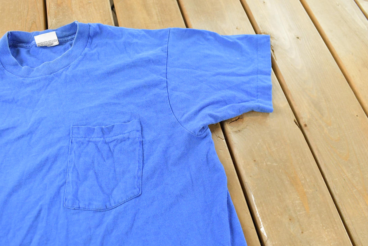 Vintage 1990s Trend Basics Blank Blue Pocket T-Shirt Men's L from propervintagecanada