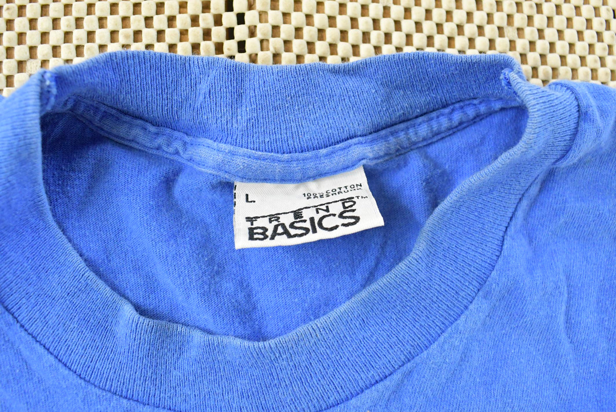 Vintage 1990s Trend Basics Blank Blue Pocket T-Shirt Men's L from propervintagecanada