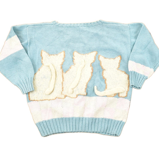 Vintage 1990s Triple Kitty Berek Hand Knit Crewneck Sweater Women's L from propervintagecanada