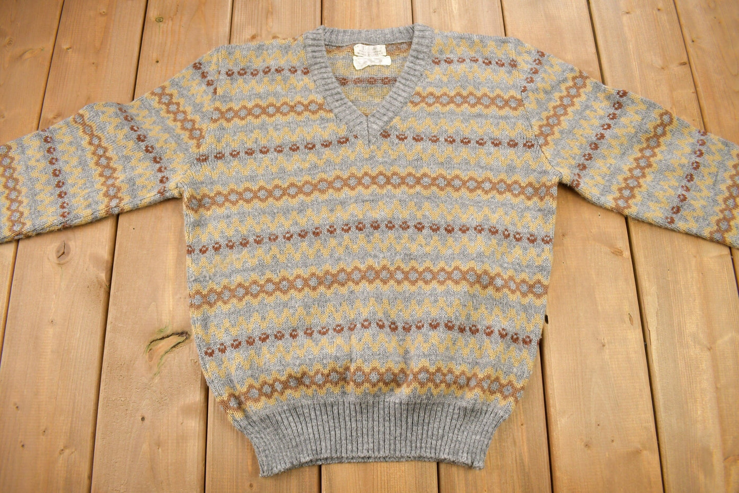 Vintage 1990s Trissie Styled By Stefano Striped Knit V Neck Sweater Men's Small from propervintagecanada