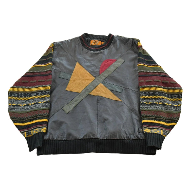 Vintage 1990s Truths Biancarra Leather Knit Crewneck Sweater Men's XL from propervintagecanada