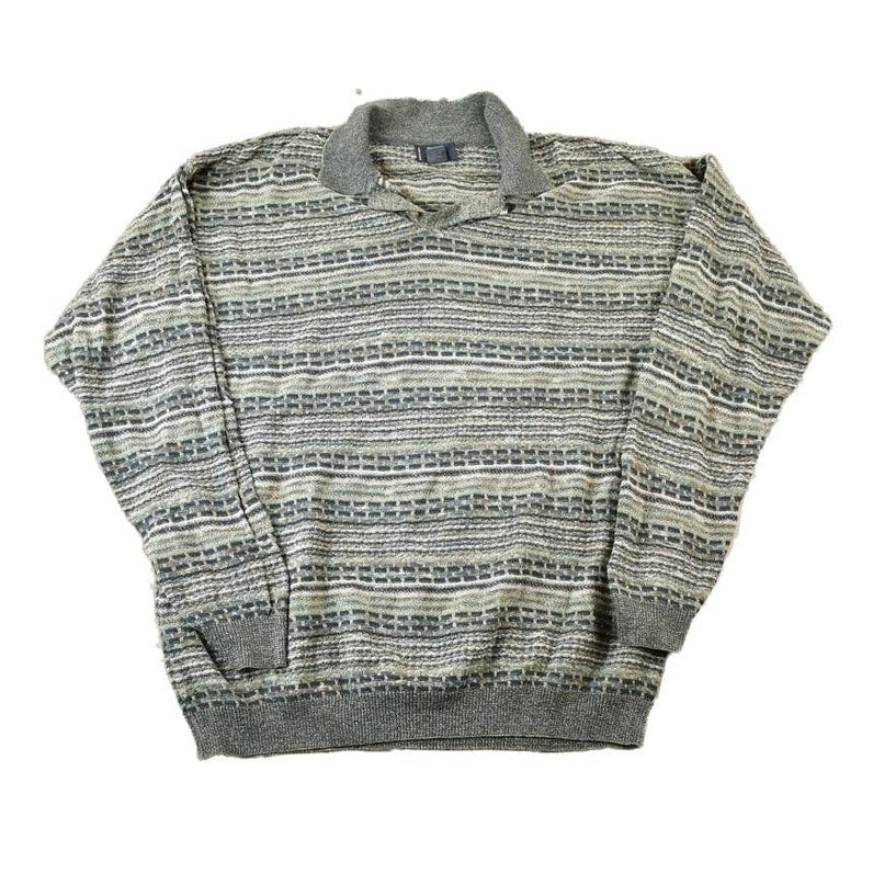 Vintage 1990s TSR Knit Abstract Pattern Collared Crewneck Sweater Men's XL from propervintagecanada