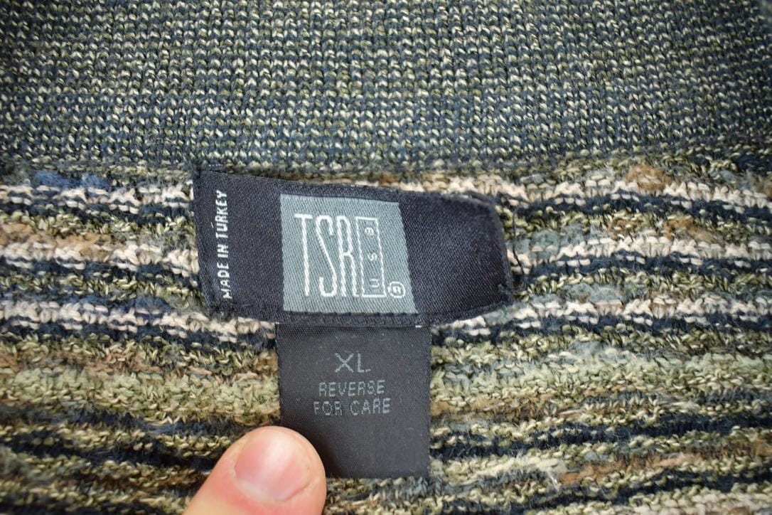 Vintage 1990s TSR Knit Abstract Pattern Collared Crewneck Sweater Men's XL from propervintagecanada