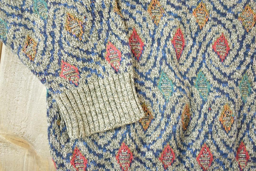 Vintage 1990s TSR Knit Abstract Pattern Crewneck Sweater Men's XL from propervintagecanada