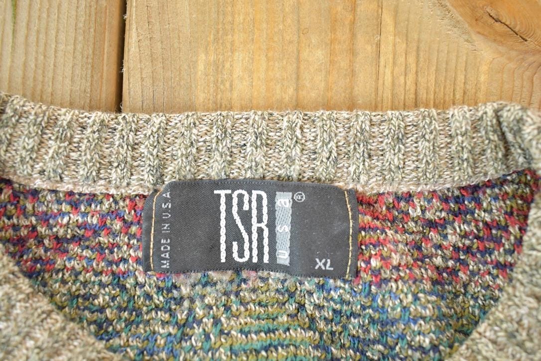 Vintage 1990s TSR Knit Abstract Pattern Crewneck Sweater Men's XL from propervintagecanada