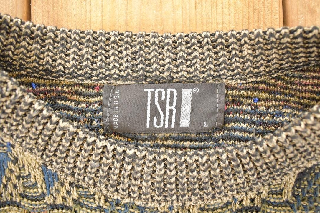 Vintage 1990s TSR Knit Abstract Print Crewneck Sweater Men's L from propervintagecanada