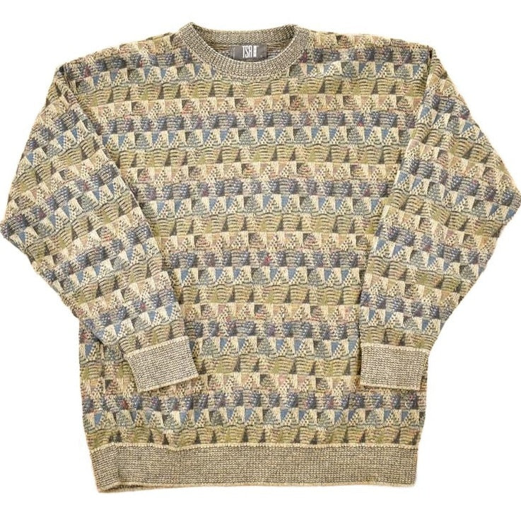 Vintage 1990s TSR Knit Abstract Print Crewneck Sweater Men's L from propervintagecanada