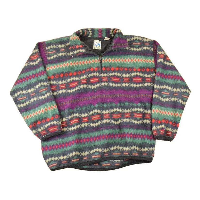 Vintage 1990s TT & Co Quarter Zip Aztec Fleece Outdoorsman Sweater Men's XL from propervintagecanada